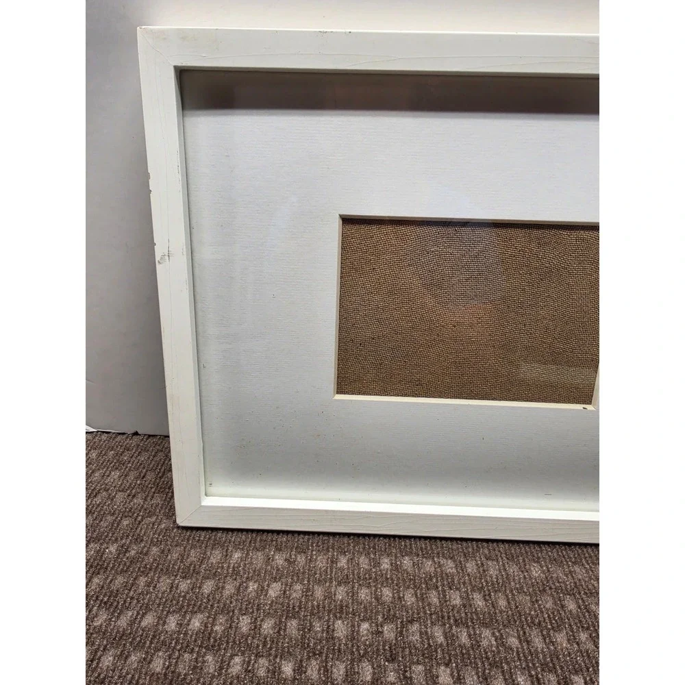 White Wood Picture Frame with White Mat and Burlap Backing 12.5x16.5